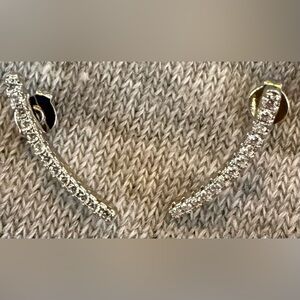 Sparkling Curved Crystal Bar Stud dangle Earrings - Silver Tone
